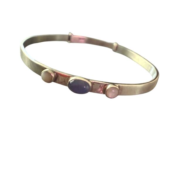 925 Sterling Silver & Stones Bangle Bracelet - Picture 1 of 12
